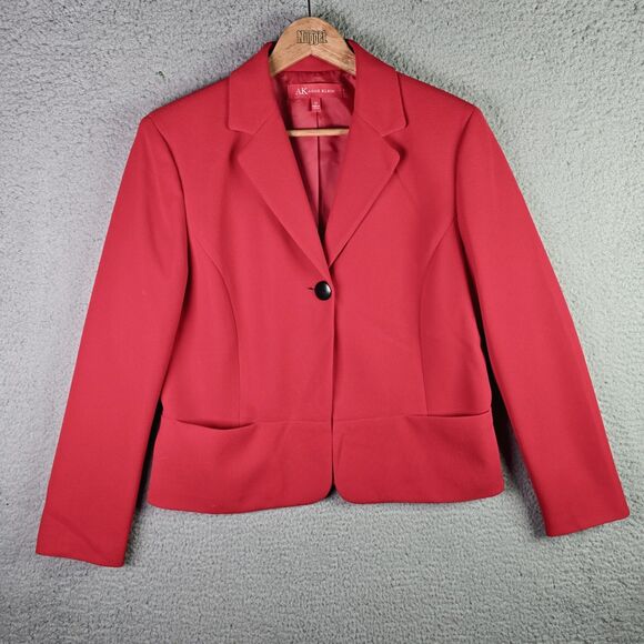 Anne Klein Blazer 10 Red Peplum Back Classic One Button Jacket Workwear Pockets - Picture 1 of 16